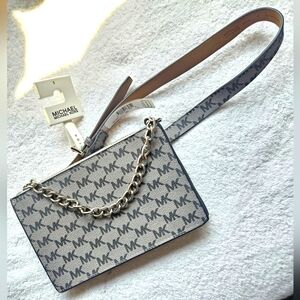 Michael kors silver chain gray monogram belt bag Fanny Pack handbag NEW